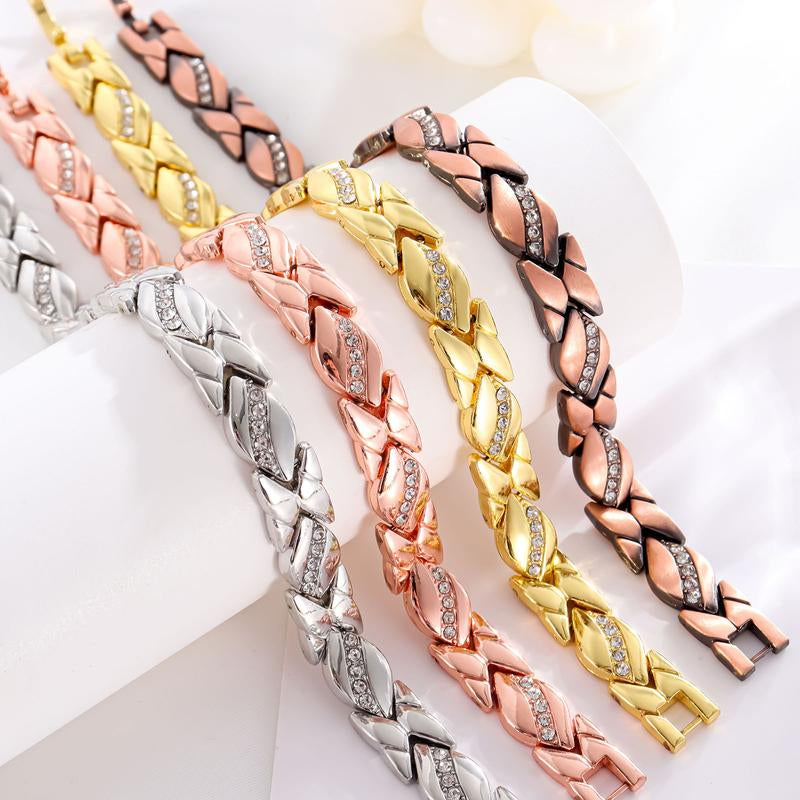 Women'S Leaf Bracelet, Pure Copper Magnetic Bracelet with Diamonds, 3500 Gauss Effective Magnet, Outdoor Fun