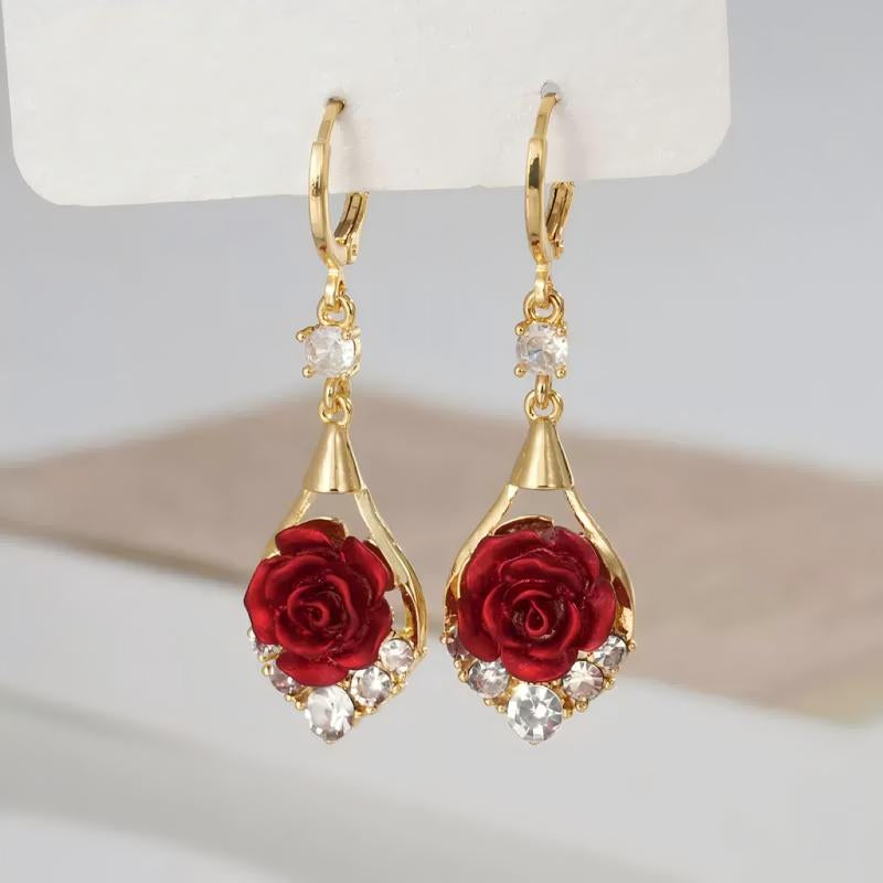 Rose Drop Earrings 14K Gold Plated Sparkling Crystal Tassel Design, Chic Elegant Fashion Jewelry Water Drop Earrings for Women 2025