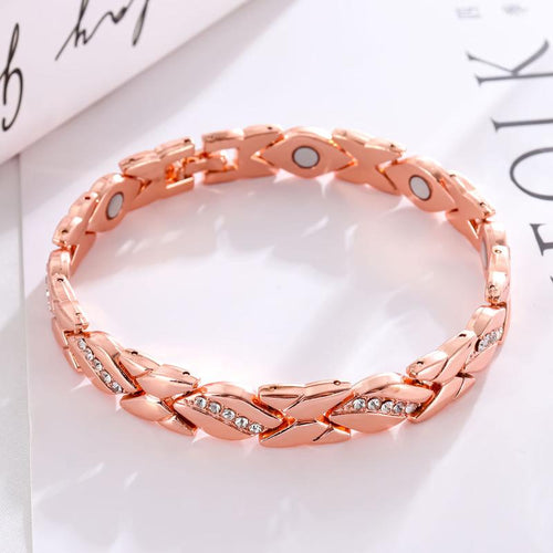 Women'S Leaf Bracelet, Pure Copper Magnetic Bracelet with Diamonds, 3500 Gauss Effective Magnet, Outdoor Fun